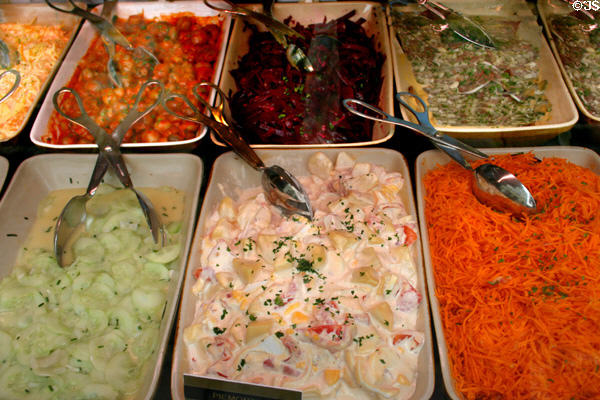 Salads at local market. Dieppe, France.