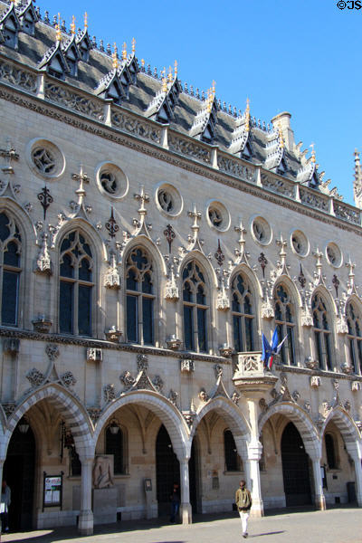 Flamboyant Gothic facade of Arras Town Hall (early 16thC) reconstructed after total destruction in WWI (1914). Arras, France.