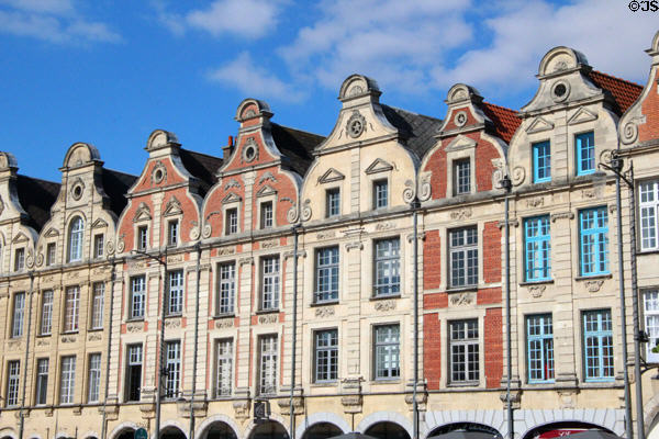 Flemish Baroque facades (17th & 18thC) on Place des Heroes. Arras, France.