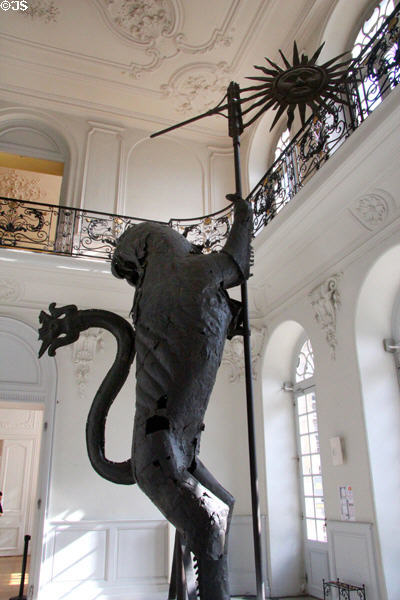 Lion of Arras emblematic animal (1554) salvaged from destroyed Town Hall belfry during WWI at Arras Fine Art Museum. Arras, France.