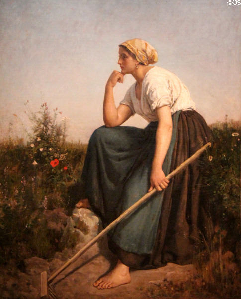 Rest from work painting (1864) by Jules Breton at Arras Fine Art Museum. Arras, France.