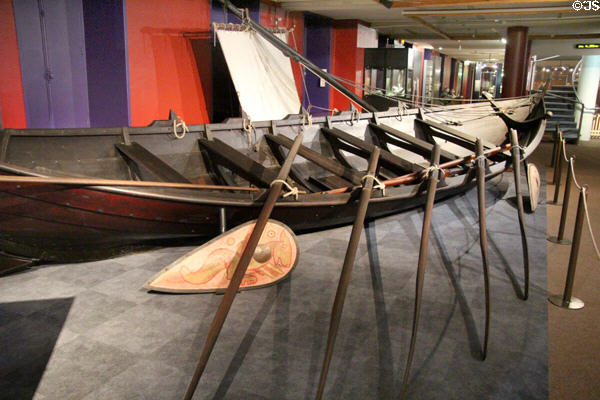 Replica of traditional Viking boat at Bayeux Tapestry Museum. Bayeaux, France.