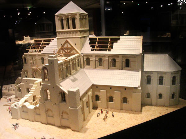 Model of Winchester Cathedral construction, started by Normans (1079) at Bayeux Tapestry Museum. Bayeaux, France.