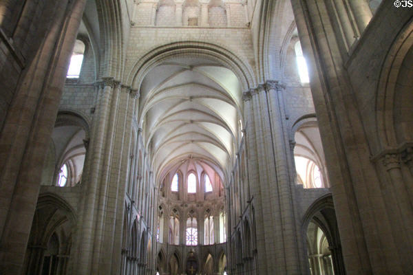 Romanesque ribbed vaulting for ceiling of abbey church of Saint-Étienne, first use of such architectural support in France. Caen, France.