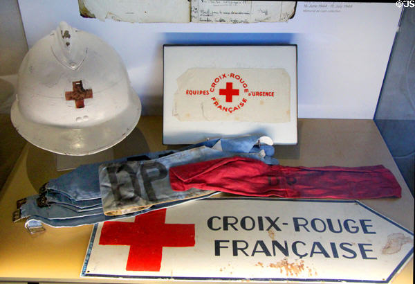 Red Cross materials (June, 1944) from Normandy invasion at museum in Caen City Hall. Caen, France.