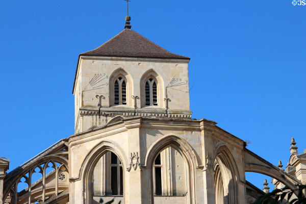 Sundials on tower facade of Old St Saviour's Church. Caen, France.