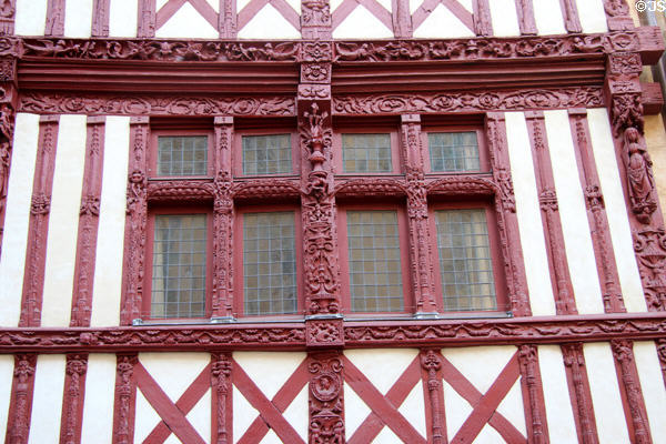 Carving detail of window on half-timbered house (16thC) on St-Pierre Street. Caen, France.