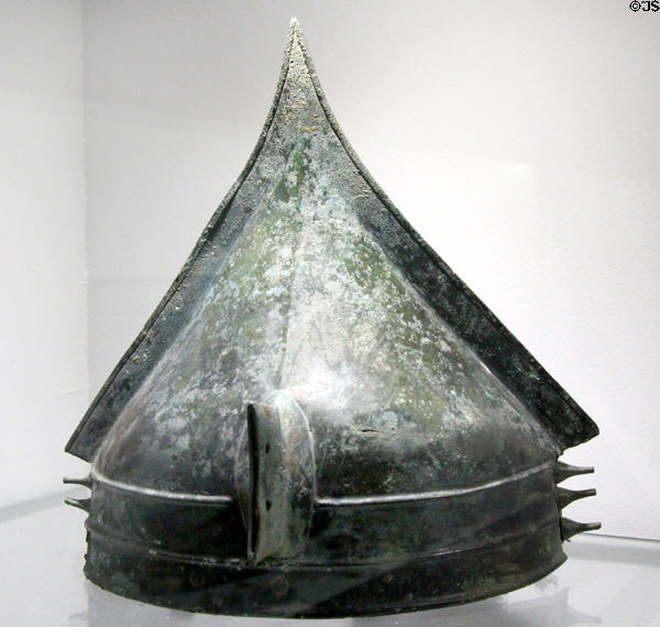 Gallic Bronze helmet (c1100-900 BCE) at Museum of Normandy. Caen, France.