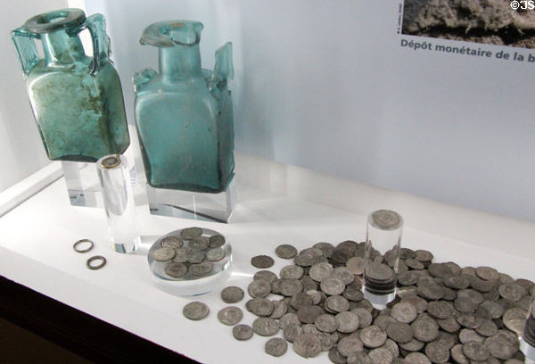 Cache of coins (3rdC CE) from Tourouvre at Museum of Normandy. Caen, France.
