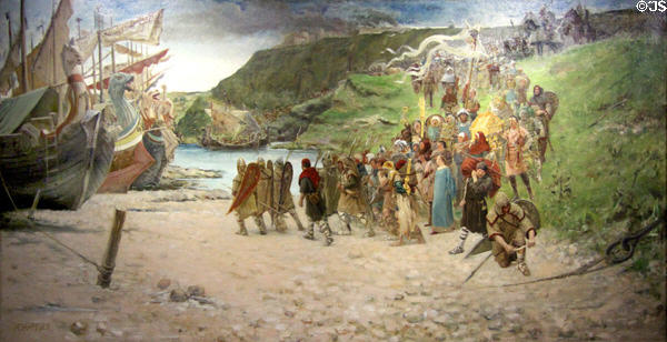 Normands (Vikings) returning from pillage painting (1880-1) by Henri-Georges Charrier at Museum of Normandy. Caen, France.
