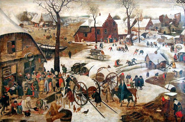 Census of Bethlehem painting (17thC) by Pieter Brueghel the Younger at Caen Museum of Fine Arts. Caen, France.
