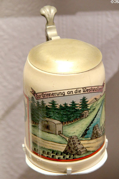 Commemorative beer mug (1938-40) given to German soldiers stationed along Westwall German border defenses at Caen Memorial. Caen, France.