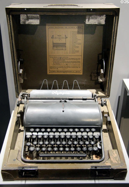 Olympia typewriter & case used by Waffen-SS in Caen (1944) at Caen Memorial. Caen, France.