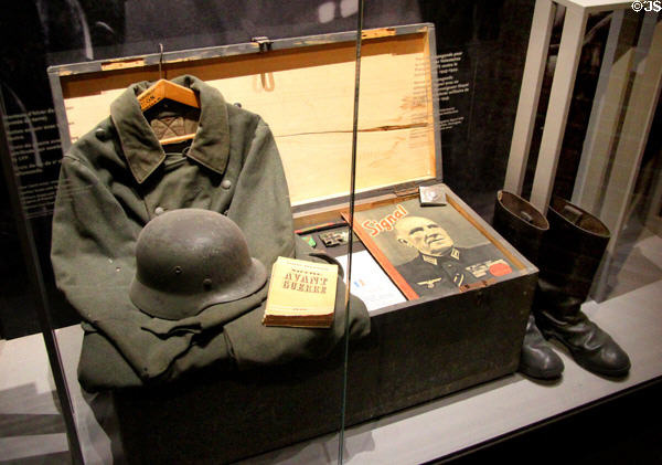 Legion of French Volunteers (LVF) equipment & propaganda (1943-4) for Frenchmen who served in German military at Caen Memorial. Caen, France.