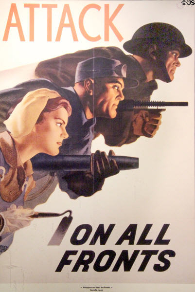 Attach on All Fronts - Canadian poster (1943) at Caen Memorial. Caen, France.