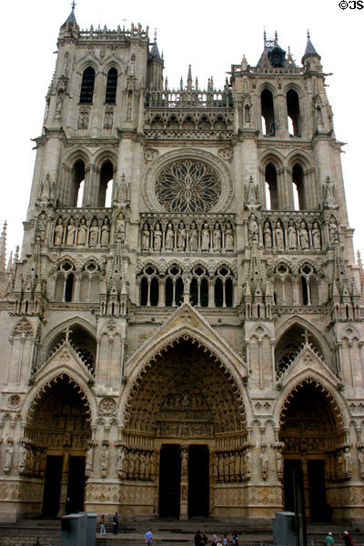 West front facade & main portal of Amiens Cathedral. Amiens, France.