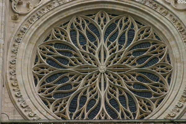 Flamboyant style rose window on west front of Amiens Cathedral. Amiens, France.