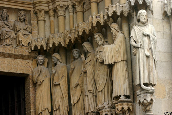 Saints carved on facade of Amiens Cathedral. Amiens, France.