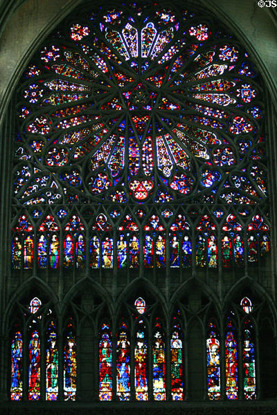 Rose window, Compass Rose (14thC) in north transept of Amiens Cathedral. Amiens, France.