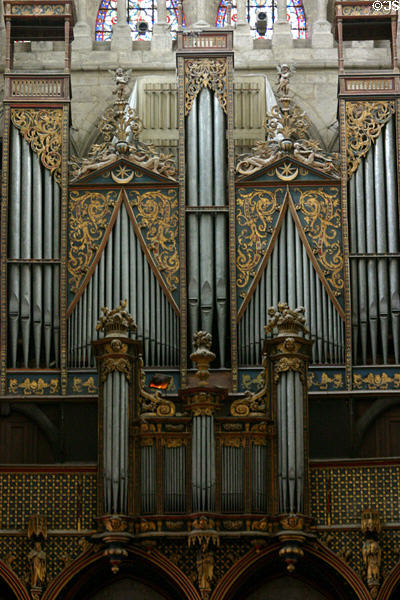 Organ with golden arabesques (1442) at Amiens Cathedral. Amiens, France.