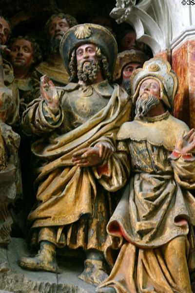 Detail of a scene from life of St James the Greater at Amiens Cathedral. Amiens, France.