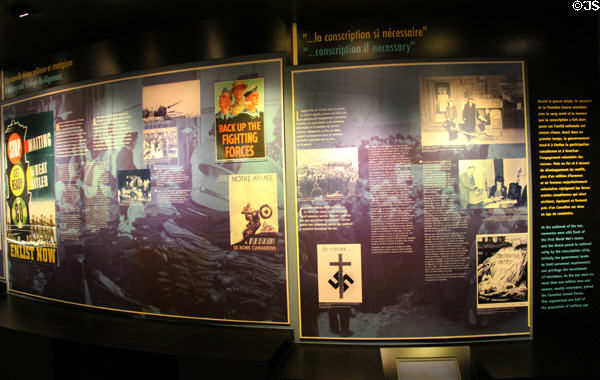 History displays about Canada in WWII at Juno Beach Centre. Courseulles-sur-Mer, France.