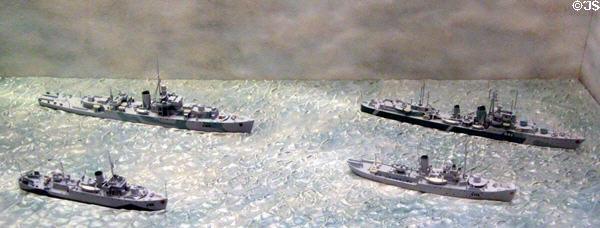Royal Canadian Navy WWII convoy ship models at Juno Beach Centre. Courseulles-sur-Mer, France.