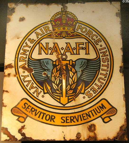 Sign of Canadian Navy Army & Air Force Institutes (NAAFI) at Juno Beach Centre. Courseulles-sur-Mer, France.
