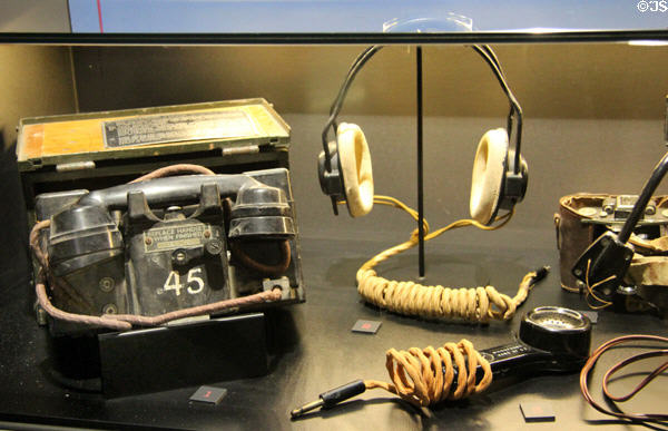 Field telephone, headset & microphone used on D-Day at Juno Beach Centre. Courseulles-sur-Mer, France.