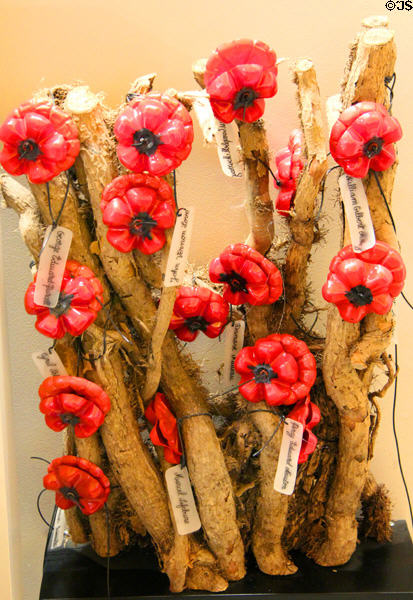 Poppies sculpture memorial for fallen individuals at Juno Beach Centre. Courseulles-sur-Mer, France.