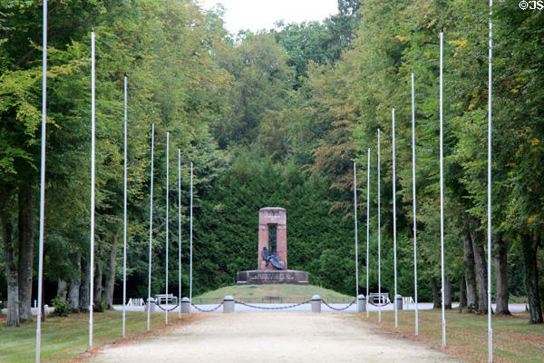 Ceremonial road leading to monument to heroism of French WWI soldiers at Armistice Rail Car clearing. Compiègne, France.
