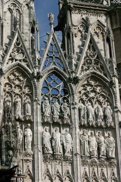 Statues of kings & women on western facade at Rouen Cathedral. Rouen, France.