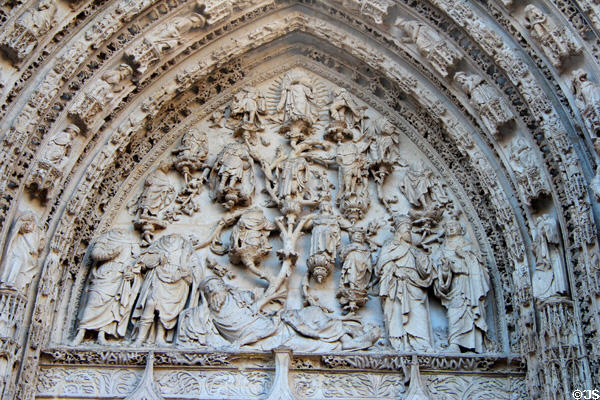 Jesse tree carving over doorway at Rouen Cathedral. Rouen, France.