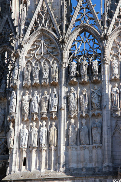 Saints carved on facade of Rouen Cathedral. Rouen, France.
