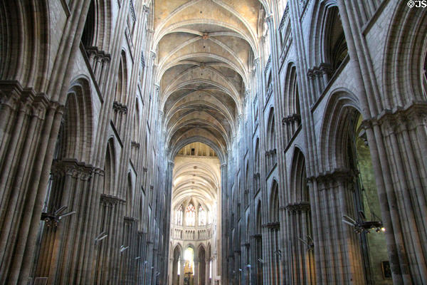 Interior Gothic arches of Rouen Cathedral. Rouen, France.