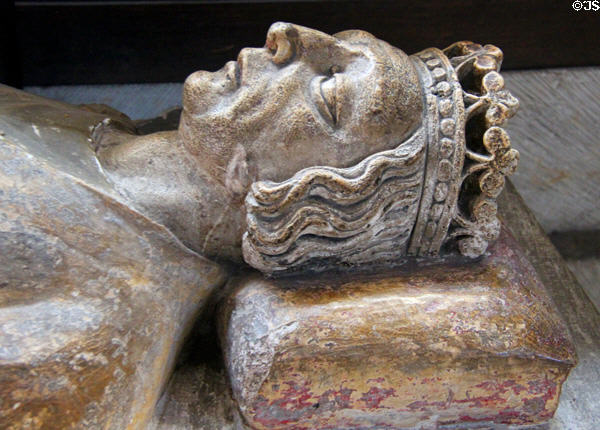 Detail of head of William Longsword (2nd Duke of Normandy) at Rouen Cathedral. Rouen, France.
