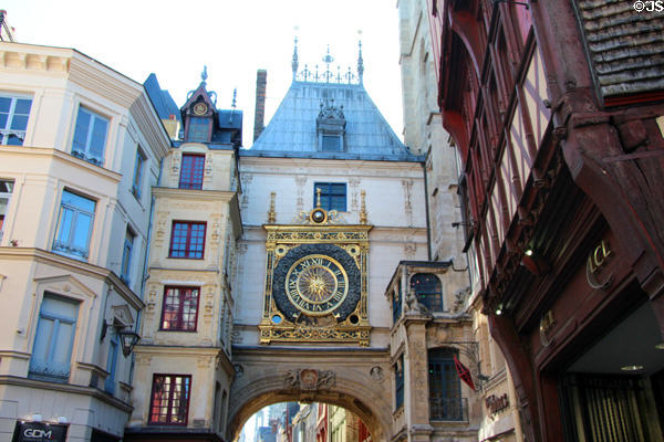 Great Clock (Gros Horloge) Renaissance archway & clock face. Rouen, France.