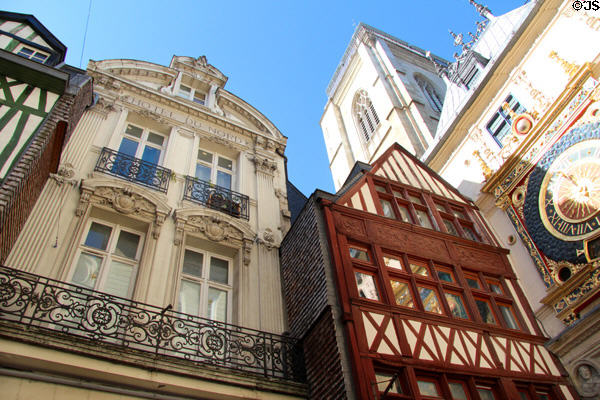 Heritage buildings at Great Clock. Rouen, France.