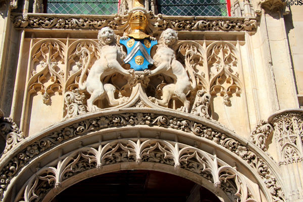 Crest over entrance to Hotel de Bourgtheroulde. Rouen, France.