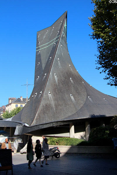 Twisted roofline represents flames which consumed Joan of Arc at St Joan of Arc Church. Rouen, France.