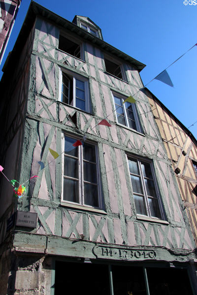 Half-timbered building (1730) on rue Damiette at rue du Rosier. Rouen, France.