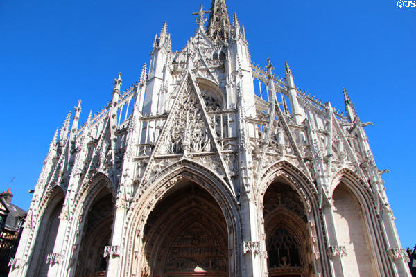 Flamboyant Gothic features of St Maclou church (c1514). Rouen, France.