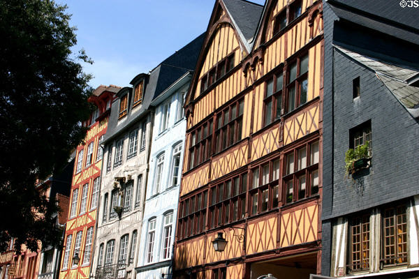 Colored half-timbered buildings near St Maclou church. Rouen, France.