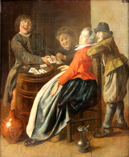 Card players painting (17thC) by Han Miense Molenaer of Haarlem at Rouen Museum of Fine Arts. Rouen, France.