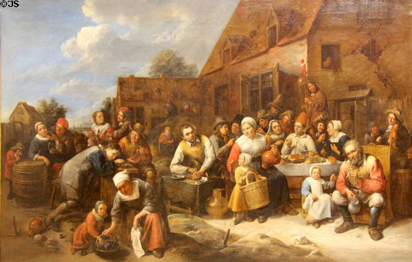 Village banquet painting (17thC) by Gillis van Tilborch at Rouen Museum of Fine Arts. Rouen, France.