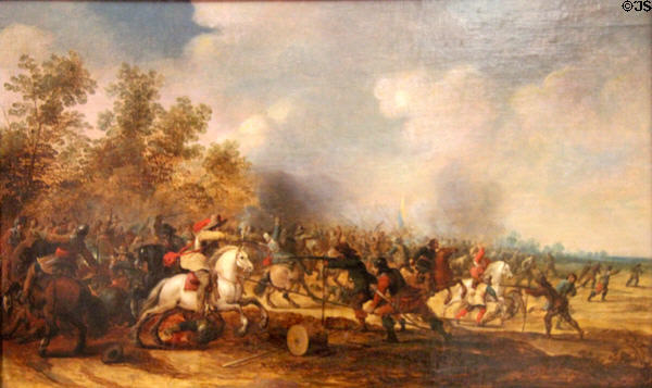 Cavalry charge painting (17thC) by Pieter Meulener of Anvers at Rouen Museum of Fine Arts. Rouen, France.