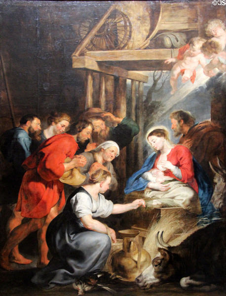 Adoration of shepherds painting (17thC) by Peter Paul Rubens at Rouen Museum of Fine Arts. Rouen, France.