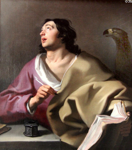 Evangelist John with eagle painting (17thC) by Lambert Jacobsz of Netherlands at Rouen Museum of Fine Arts. Rouen, France.
