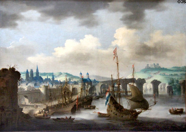 View of Rouen painting (17thC) attrib. Abraham Willaerts at Rouen Museum of Fine Arts. Rouen, France.