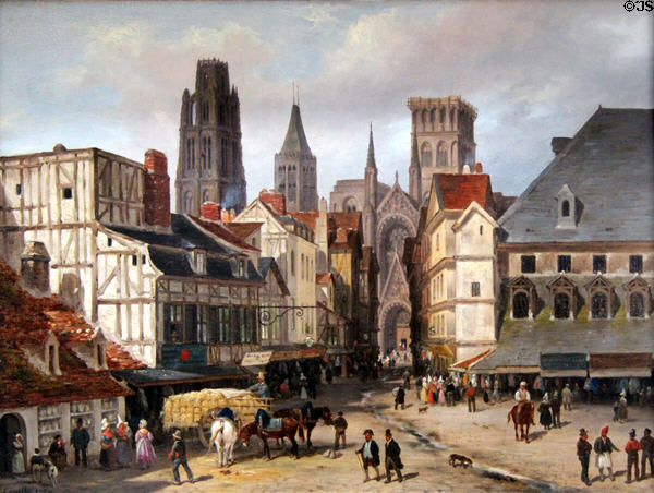 Rouen Cathedral square painting (1824) by Giuseppe Canella of Italy at Rouen Museum of Fine Arts. Rouen, France.